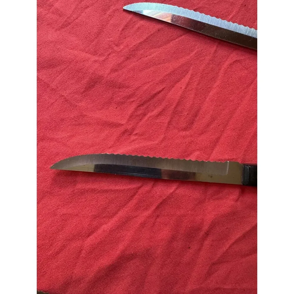 Vintage Forgecraft USA Steak Knives Set of 3 Serrated Black Bakelite 8-3/4